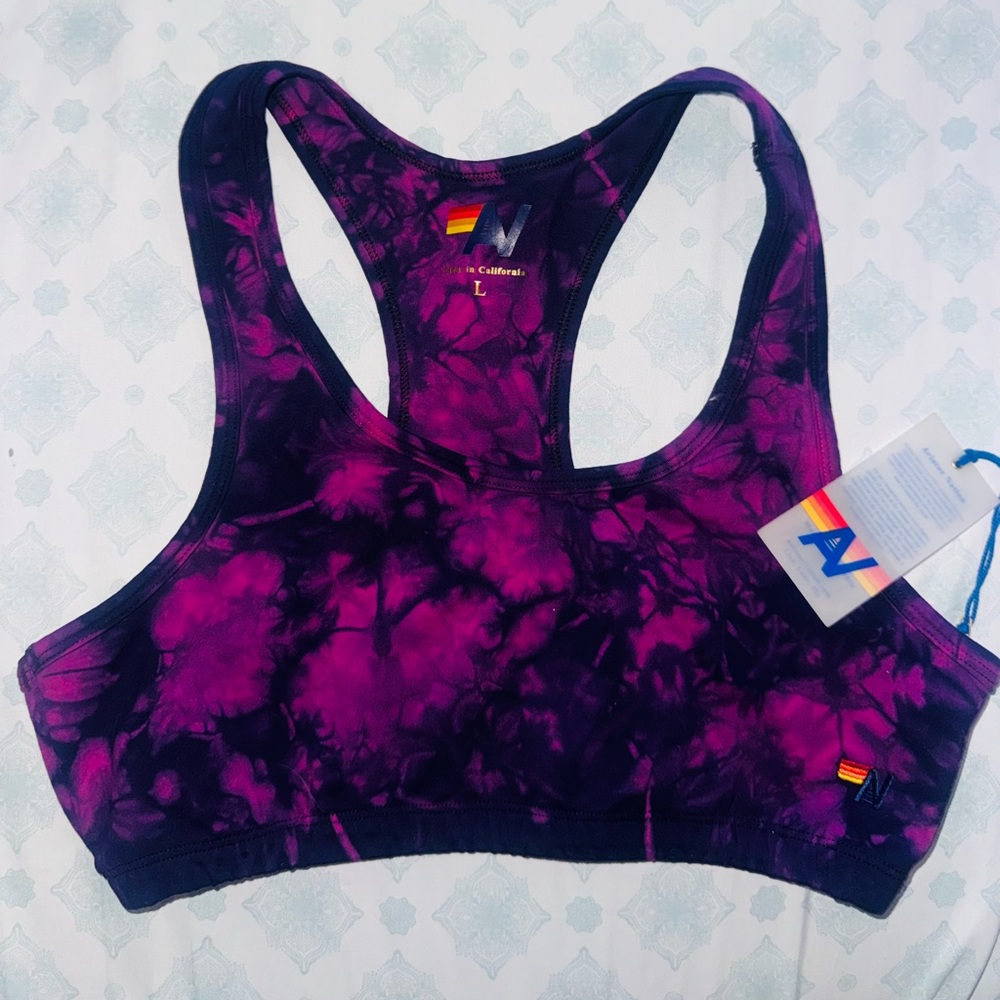 Aviator Nation Dark Purple Tie-Dye Sports Bra